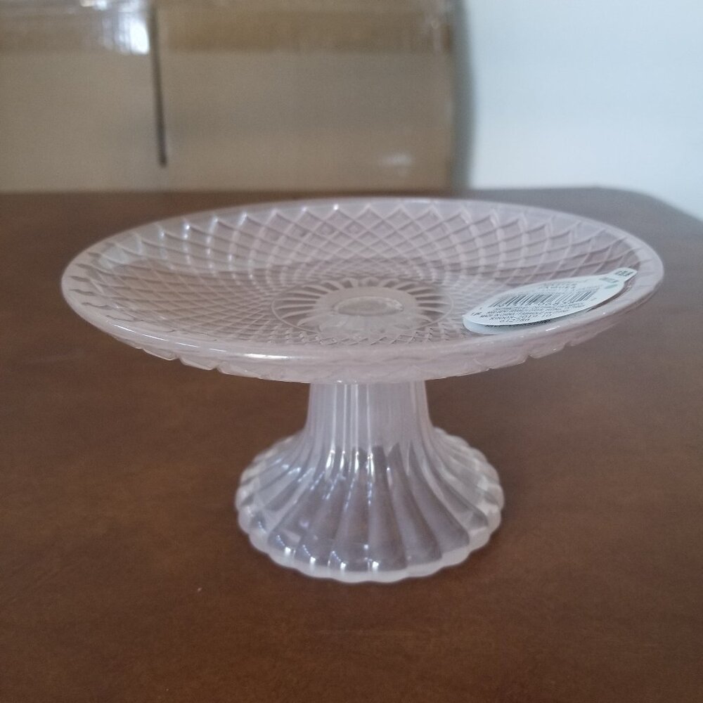 Ashland Frosted Pink Glass Pedestal Cake Plate - Small